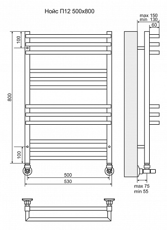 Нойс П12 500х800 Полотенцесушитель  TERMINUS Якутск - фото 3