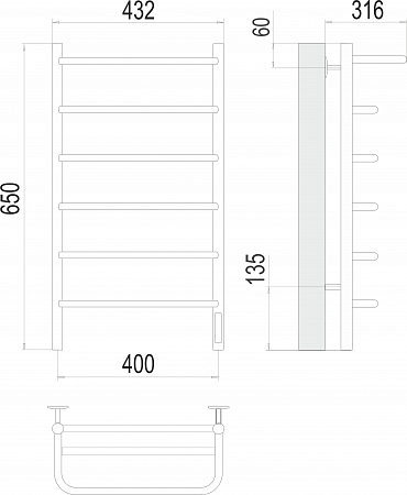 Полка П6 400х650 Электро (quick touch) Полотенцесушитель  TERMINUS Якутск - фото 3