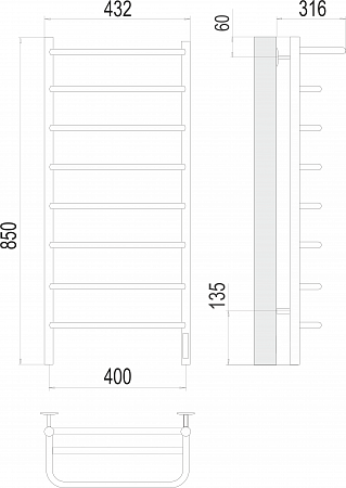 Полка П8 400х850 Электро (quick touch) Полотенцесушитель  TERMINUS Якутск - фото 3