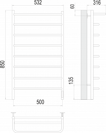 Полка П8 500х850 Электро (quick touch) Полотенцесушитель  TERMINUS Якутск - фото 3