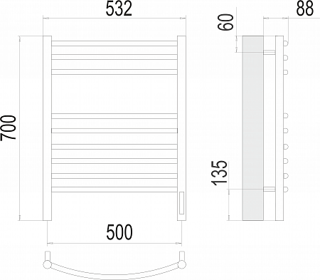 Классик П9 500х700 электро (sensor quick touch)  Полотенцесушитель TERMINUS Якутск - фото 3