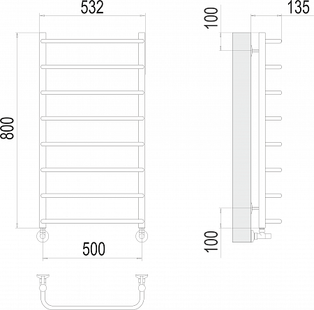 Стандарт П8 500х800  Полотенцесушитель  TERMINUS Якутск - фото 3