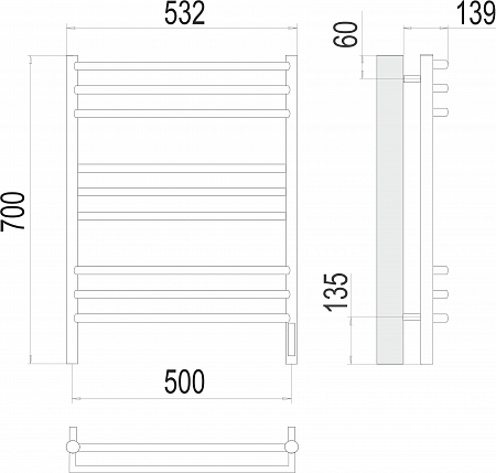 Прато П9 500х700 электро (sensor quick touch) Полотенцесушитель  TERMINUS Якутск - фото 3