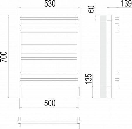 Соренто П9 500х700 электро (sensor quick touch) Полотенцесушитель  TERMINUS Якутск - фото 3