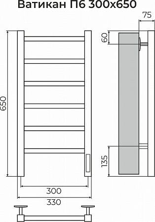 Ватикан П6 300х650 Электро (quick touch) Полотенцесушитель TERMINUS Якутск - фото 3