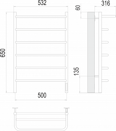 Полка П6 500х650 Электро (quick touch) Полотенцесушитель  TERMINUS Якутск - фото 3